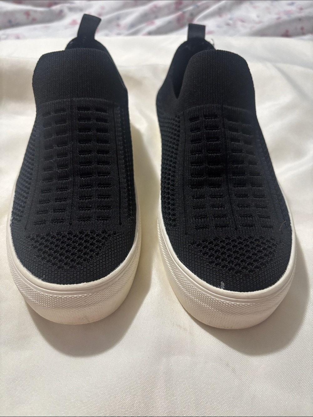 Steve Madden Black Slip-On Knit Sneakers with White Sole
